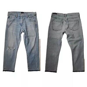Womens 27 COH Cropped Light Wash Blue Jeans Distressed Emerson Slim Boyfriend